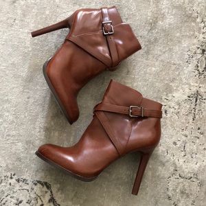 Brown leather heeled booties